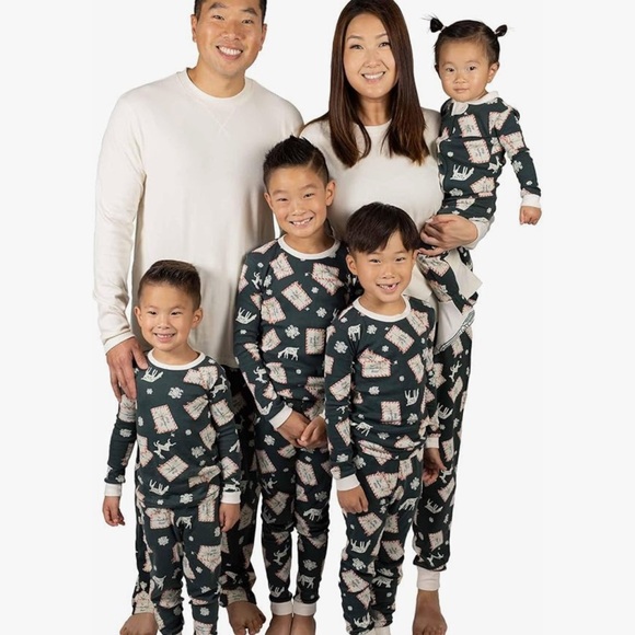 Burt's Bees Kids Pajama Set - Dark Green with White Patterns - Picture 1 of 6
